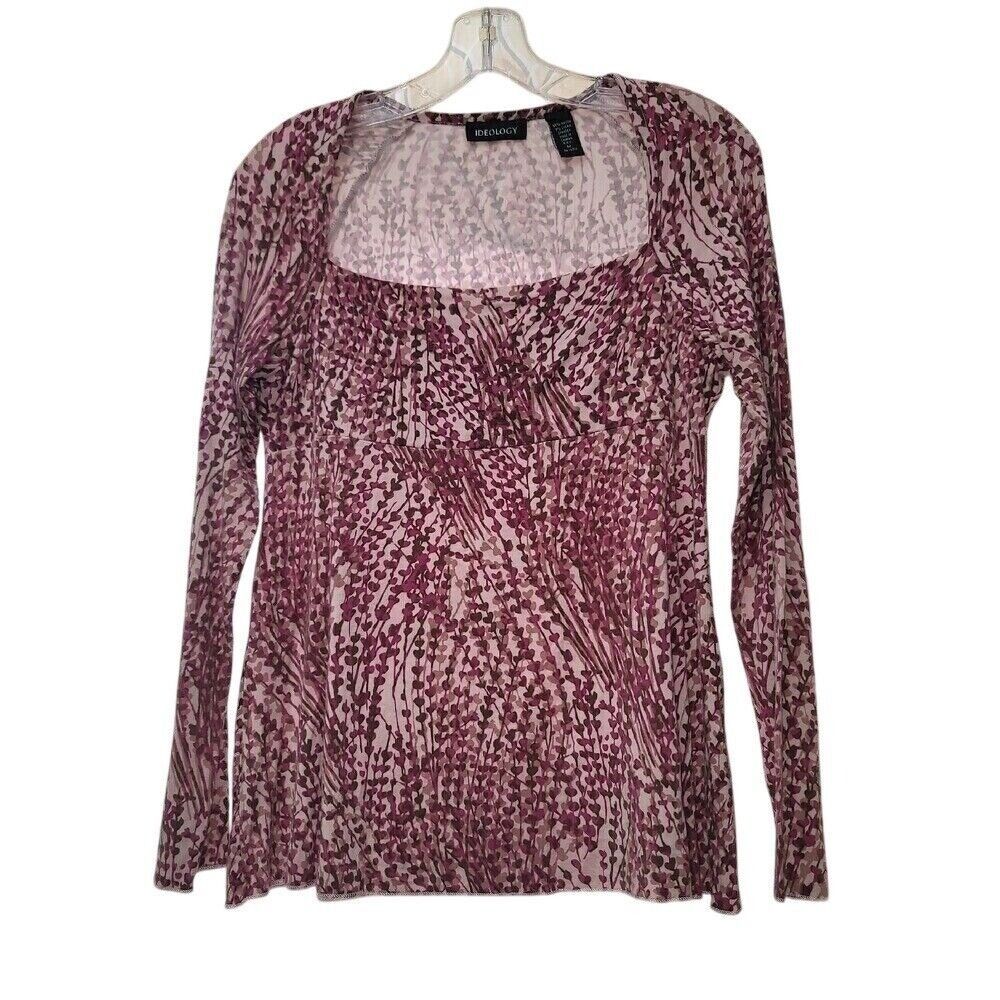 IDEOLOGY Artsy Leaf  Long‎ Sleeves Cottagecore Y2K  Size M Women's Babydoll Top